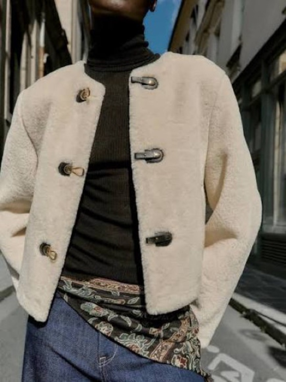 Zara Faux Shearling Jacket With‎ Fireman-Style Lobster Clasps - Picture 15 of 17